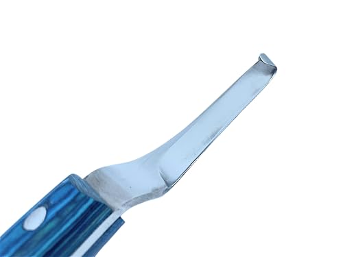 Left-Hand Curved Blade Farrier Hoof Knife, J2 420 Magnetic Stainless Steel Blade, Ergonomic Blue Handle, Horse Hoof Trimming Tool for Sole & Frog Paring - style: Left-Handed