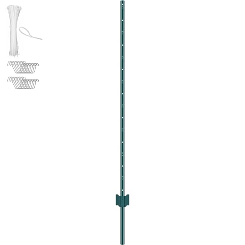 VEVOR 5 Feet Fence Post, 10 Pack U-Channel Heavy Duty Metal Fence Posts with 30 Zip Ties & 20 Clips, Sturdy Steel Fence Stakes for Garden Yard, Lawn, Farms and Outdoor Wire Fencing, Green - size: 5 Feet 10 Pack