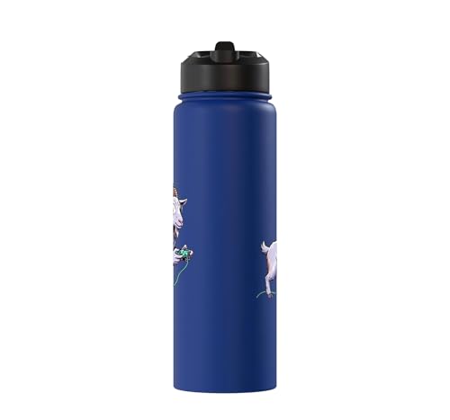 Gaming Goat Kids Controller Gamer Illustration Cute Goat Stainless Steel Insulated Water Bottle - color: Royal Blue