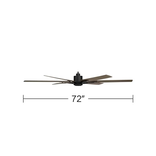 72" Expedition Matte Black Damp Rated Large Indoor Outdoor Fan with Remote | Industrial Rustic Style Light Weathered Oak for Patio Exterior House Porch Gazebo Garage Barn