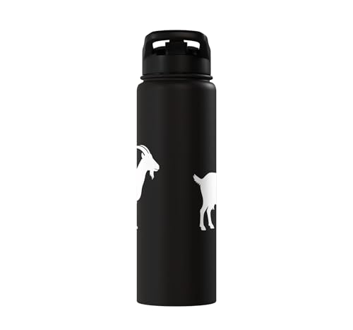 White Goat Silhouette Farm Animal For Kids Playful Barnyard Stainless Steel Insulated Water Bottle - color: Black