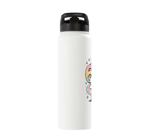 Magical Rainbow Dabbing Goat Funny Six Seven Meme Kids Teens Stainless Steel Insulated Water Bottle - color: White