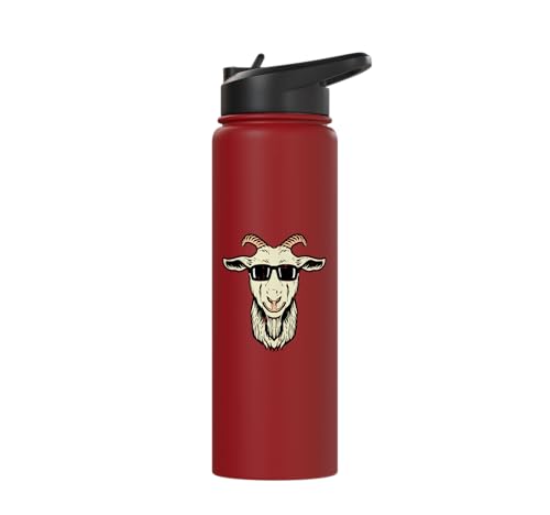 Goat Face Sunglasses Cool Farm Animal Men Boys Kids Women Stainless Steel Insulated Water Bottle - color: Red