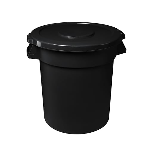 Feed and Seed Storage Container, 32 Gallon Black Round Commercial Trash Can and Lid, Food Storage Plastic Bin, Use in Agricultural, Gardening, or Household - color: Black, size: 32 Gallon Container with Lid