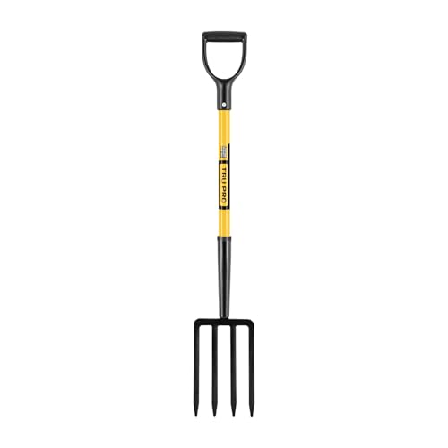 Truper Tru Pro 4-Tine Spading Fork, 30-Inch Heavy-Duty Fiberglass Handle with D-Grip, Professional Forged Steel Digging and Aerating Tool (Model BJ-4F / 30299) - size: 30-Inch, style: Tru Pro - Spading Fork 4-Tine
