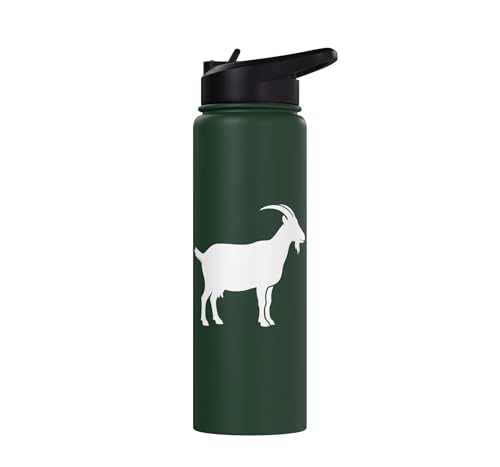 White Goat Silhouette Farm Animal For Kids Playful Barnyard Stainless Steel Insulated Water Bottle - color: Dark Green