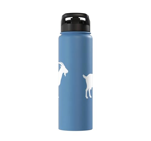 White Goat Silhouette Farm Animal For Kids Playful Barnyard Stainless Steel Insulated Water Bottle - color: Light Blue