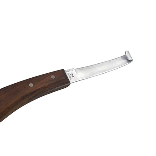 Hoof Knife Double Edged Curved Blade – Stainless Steel Curved Blade Farrier Tool with Wooden Handle, Multipurpose Hoof Trimming Knife for Livestock, 3-Inch Blade, 8.5-Inch Overall (Right Hand) - style: Regular Blade - RH