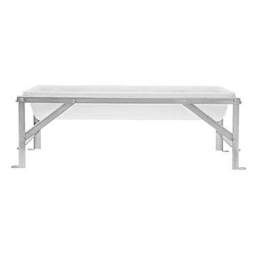 9.25 Gal Livestock Feed Trough with Stand, Heavy Duty Galvanized Steel Goat Feeder Trough for Sheep Horse Cattle, Raised Large Capacity Farm Animal Feeding Pan - color: Silver+White