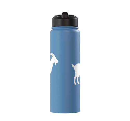White Goat Silhouette Farm Animal For Kids Playful Barnyard Stainless Steel Insulated Water Bottle - color: Light Blue
