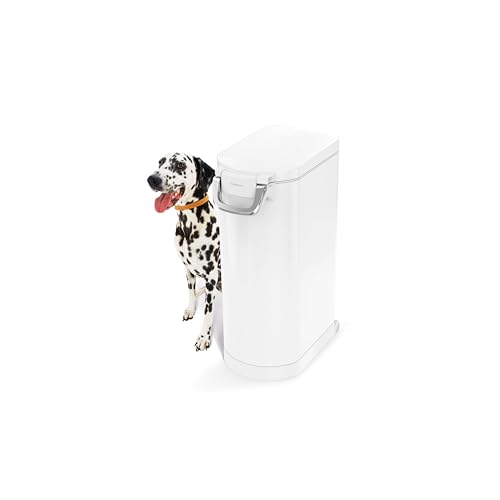 simplehuman X-Large Pet Food Storage Container, Holds 36-44 lb / 16-20 kg of Dry Dog Food, Cat Food, or Bird Seed, Airtight Lock-Tight Lid with Magnetic Scoop, BPA-Free, White Steel - color: White, size: X-Large