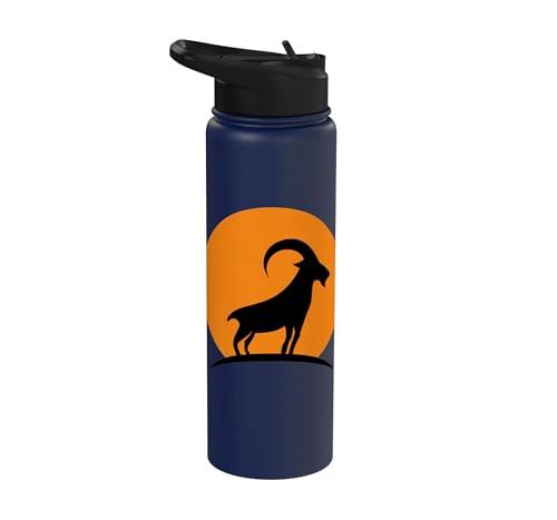 Sunset Wild Goat Capricorn Lover Gift Adult Men Women Kids Stainless Steel Insulated Water Bottle - color: Navy Blue