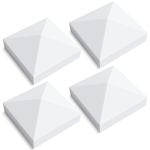 VIVIDA 5" x 5" Vinyl Fence Post Caps, White PVC Fence Post Caps, 4 Pack | Actual 5" x 5", Pyramid PVC Post Caps, Waterproof Deck Top Cover, For Vinyl Fence, Lamp, Deck, Mailbox - size: 5" x 5" (4 PCS)