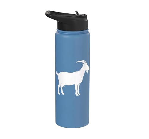 White Goat Silhouette Farm Animal For Kids Playful Barnyard Stainless Steel Insulated Water Bottle - color: Light Blue