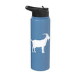 White Goat Silhouette Farm Animal For Kids Playful Barnyard Stainless Steel Insulated Water Bottle - color: Light Blue