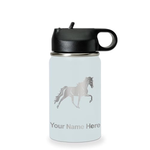 LaserGram Personalized 12oz Water Bottle, Horse (Light Blue) | Engraved Gift, Vacuum Insulated Stainless Steel, Flip-Top Straw Lid, Laser Engraved With Your Name - color: Light Blue, size: 12 Ounces