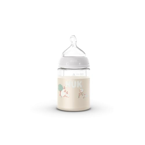 NUK First Choice Smooth Flow Anti-Colic Bottle Peach, 5 oz. Baby Bottle with SafeTemp Temperature Indicator, Newborn Essentials, 1-Pack - color: Peach Sheep