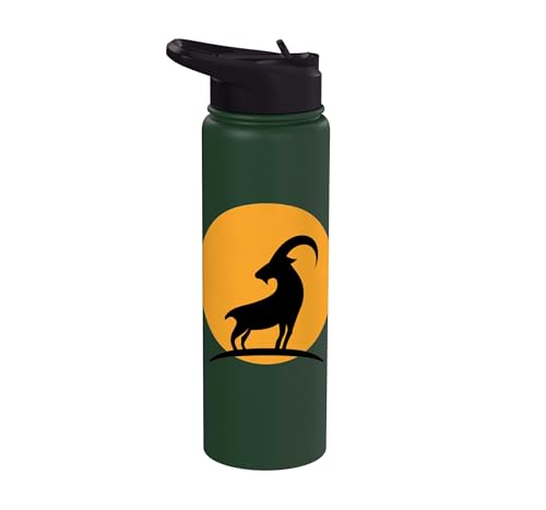 Sunset Wild Goat Capricorn Lover Gift Adult Men Women Kids Stainless Steel Insulated Water Bottle - color: Dark Green