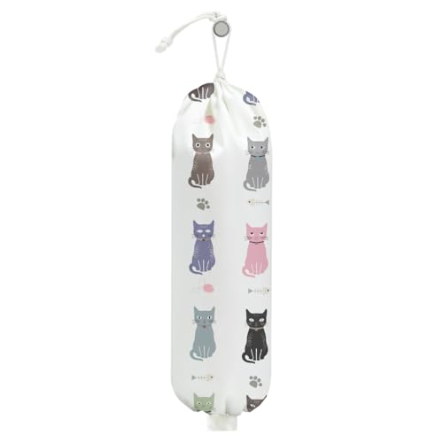 Cat Plastic Bag Holder, Wall Mount Grocery Bag Holder for Plastic Bags | Large Reusable Grocery Bags Organizer Storage Dispenser for Home Kitchen Pantry Decor, Cat Lover Gifts for Women - color: Colorful cats