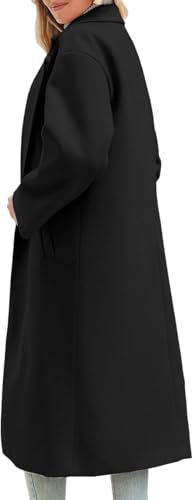 Women's Notch Lapel Single Breasted Pea Coat | Premium Wool Blend, Oversized Long Casual Overcoat with Pockets, Fall and Winter - color: Black, size: Large