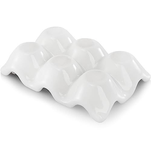 DEAYOU 4 Pack 24 Cups Egg Tray Holders, Porcelain Egg Container for Countertop Fridge, Ceramic Eggs Keeper Storage Organizer, Tiny Egg Dispenser Serving Dish Serveware for Display, Kitchen, White