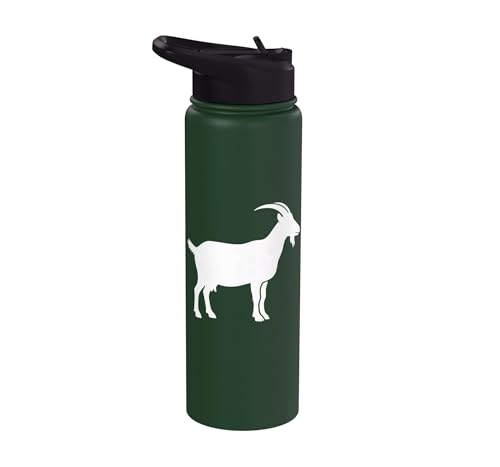 White Goat Silhouette Farm Animal For Kids Playful Barnyard Stainless Steel Insulated Water Bottle - color: Dark Green