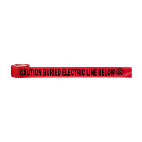 3M Buried Barricade Tape 303, 3 in x 300 ft, Red, Warning Tape, 1 Roll | Printed with "Caution Buried Electric Line Below" Text - size: 3 in x 300 ft