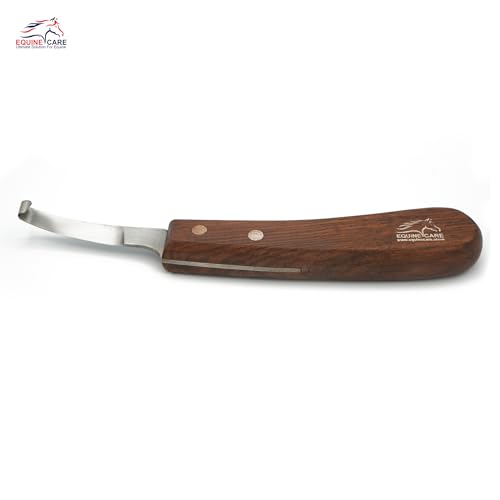 Equine Care Right-Handed Short Blade Hoof Knife for Horse Hoof Trimming | Short Farrier Hoof Knife: J2 stainless steel, compact curled tip and dual-riveted wood handle; right- or left-handed - style: Right Handed