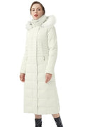 Orolay Women Warm Down Jacket with Hood Fur Long Puffer Coat Brown - color: White + White Fur Trim, size: XX-Large
