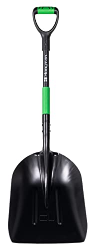 Hooyman Scoop Shovel with Lightweight Aluminum Head Construction, Ergonomic No-Slip H-Grip, D Handle, and Fiberglass Core for Moving Feed, Gardening, Land Management, Yardwork, Farming, and Outdoors - style: Scoop Shovel