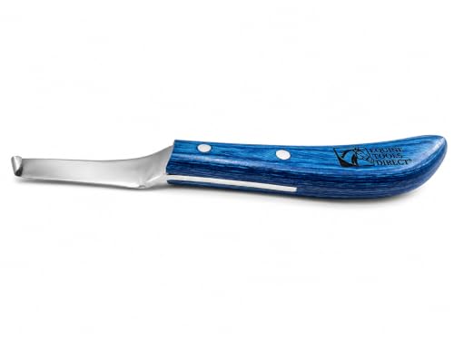 Right-Hand Curved Blade Hoof Knife, J2 420 Magnetic Stainless Steel Blade, Ergonomic Blue Handle, Farrier Horse Hoof Trimming Tool for Sole & Frog Paring - style: Right-Handed