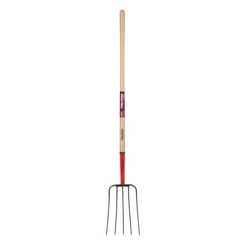 Truper Tru Pro 5-Tine Manure Fork, 54-Inch Premium White Ash Wood Handle, Forged Steel Head, Heavy-Duty Agricultural & Farm Tool (Model BPJ-5E / 30314)