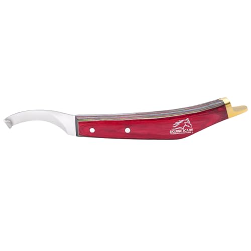 Farrier Hoof Knife, Right-Handed, Brass Cap for Horse Shoeing | Farrier hoof knife with J2 stainless steel blade, notched brass shoe topper and layered handle; right- or left-handed - style: Right Handed