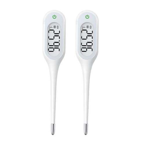 8 Second Basal Thermometer for Adults & Kids, Accurate & Safe, Pack of 2 | Fever Alarm and Memory Recall, Oral, Ovulation or Underarm Use - size: 2 Pack