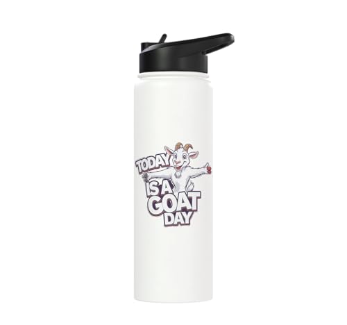 Childrens Today is a Goat Day Design | Kids Goat Stainless Steel Insulated Water Bottle - color: White
