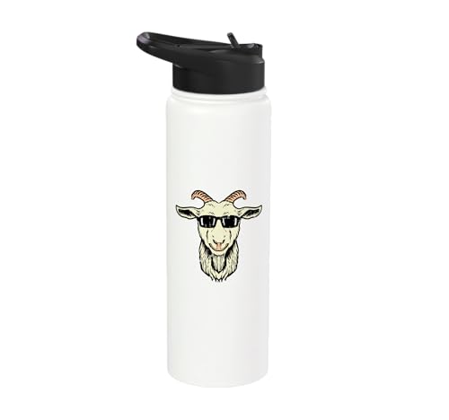 Goat Face Sunglasses Cool Farm Animal Men Boys Kids Women Stainless Steel Insulated Water Bottle - color: White