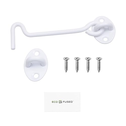 Eco-Fused 6-inch Heavy Duty Hook and Eye Latch - 1x Barn Door Lock (White), 4X Mounting Screws - Powder Coated Stainless Steel Hooks for Door, Windows, Sheds, Fences, Gates, Closets, Cabinets - color: 1 set: 6 inch - White