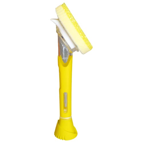 Scrub Daddy Dish Wand, Soap Dispensing Dish Brush, Texture Changing Washing Up Sponge with Liquid Handle, Built-in Scraper & Detachable Scrubbing Head, Drip Stand, Yellow - color: Yellow