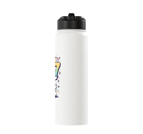 Magical Rainbow Dabbing Goat Funny Six Seven Meme Kids Teens Stainless Steel Insulated Water Bottle - color: White