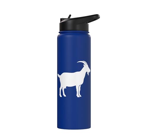 White Goat Silhouette Farm Animal For Kids Playful Barnyard Stainless Steel Insulated Water Bottle - color: Royal Blue