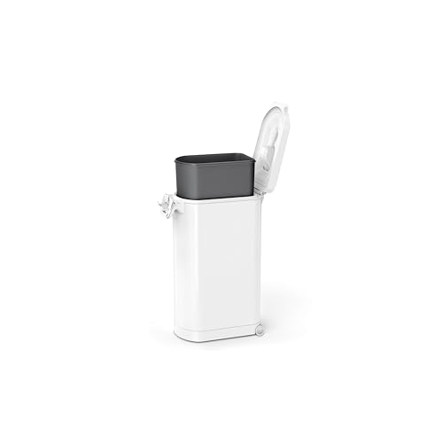 simplehuman X-Large Pet Food Storage Container, Holds 36-44 lb / 16-20 kg of Dry Dog Food, Cat Food, or Bird Seed, Airtight Lock-Tight Lid with Magnetic Scoop, BPA-Free, White Steel - color: White, size: X-Large