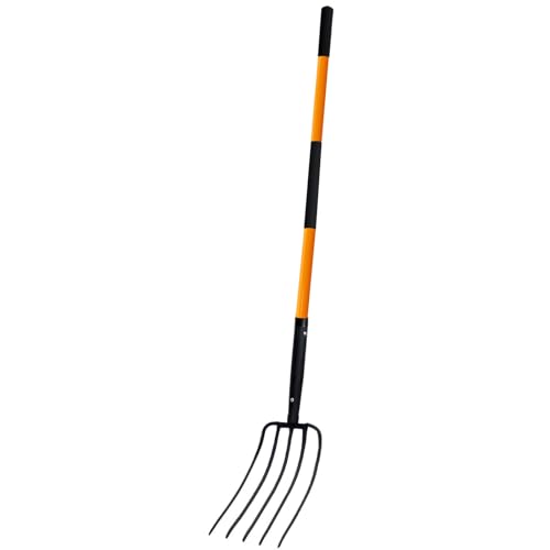 Nohovu 5 Tine Pitchfork for Gardening, Heavy Duty Pitchfork with Fiberglass Handle, Garden Fork for Mulching, 58 Inches