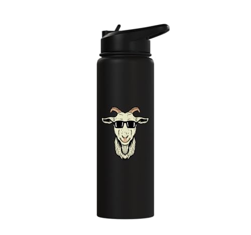 Goat Face Sunglasses Cool Farm Animal Men Boys Kids Women Stainless Steel Insulated Water Bottle - color: Black