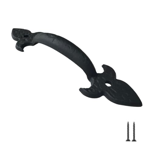 8 Inch Fleur Arc Barn Door Handle - Black Cast Iron Pull for Sliding Doors, Gates, Sheds, Fences, Closets - Indoor Outdoor Farmhouse Hardware - size: 8 Inch, style: Fleur Arc