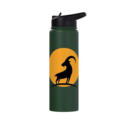 Sunset Wild Goat Capricorn Lover Gift Adult Men Women Kids Stainless Steel Insulated Water Bottle - color: Dark Green