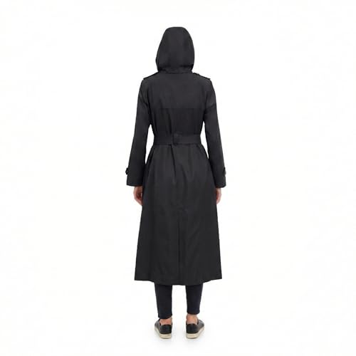LONDON FOG womens Single Breasted Long Trench Coat With Epaulettes and Belt - color: Black, size: Small