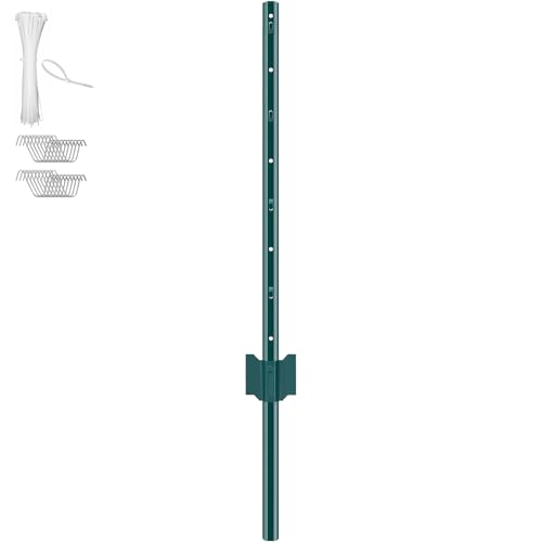 VEVOR 3 Feet Fence Post, 10 Pack U-Channel Heavy Duty Metal Fence Posts with 20 Zip Ties & 20 Clips, Sturdy Steel Fence Stakes for Garden Yard, Lawn, Farms and Outdoor Wire Fencing, Green - size: 3 Feet 10 Pack