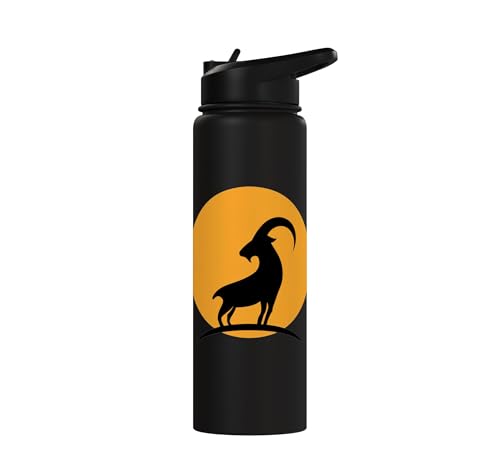 Sunset Wild Goat Capricorn Lover Gift Adult Men Women Kids Stainless Steel Insulated Water Bottle - color: Black