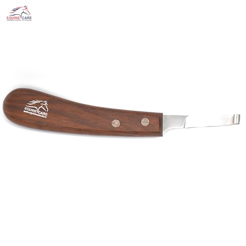 Equine Care Left-Handed Short Blade Hoof Knife for Horse Hoof Trimming | Short Farrier Hoof Knife: J2 stainless steel, compact curled tip and dual-riveted wood handle; right- or left-handed - style: Left Handed