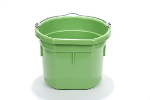 Little Giant® Flat Back Plastic Animal Feed Bucket | Animal Feed Bucket with Metal Handle | Horse Stall Feeding and Watering Supplies (Lime Green, 8 Quart) - color: Lime Green, size: 8 Quart
